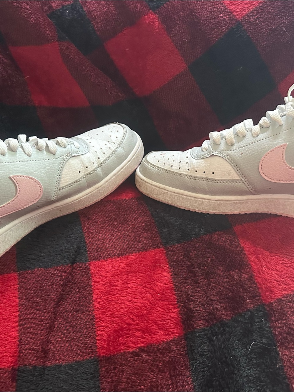 White Sneakers with Light Pink Swoosh